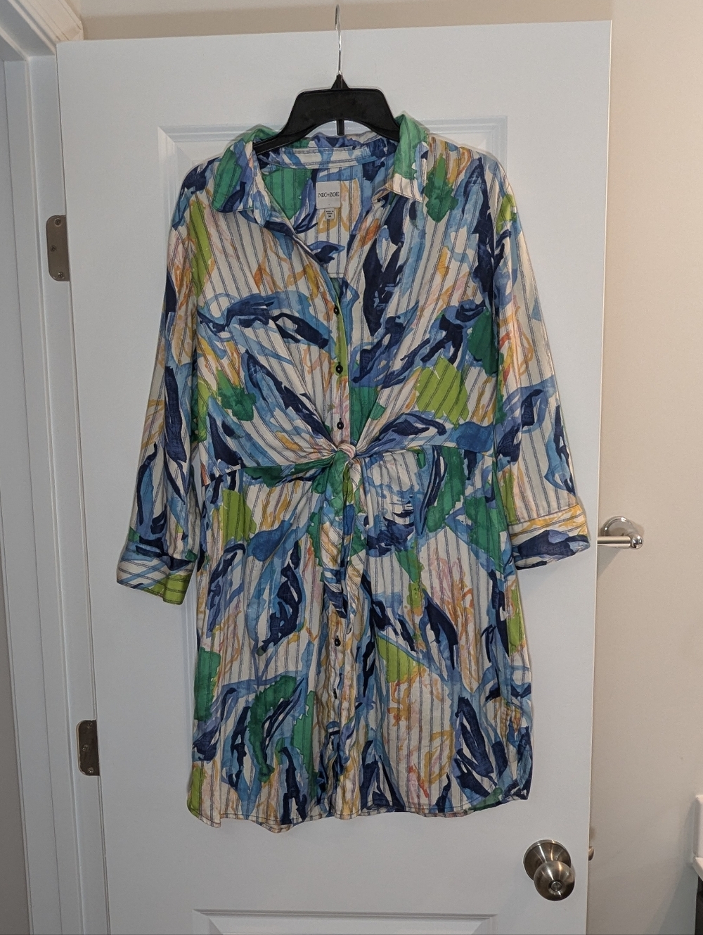 NIC+ZOE Women's Scribble Vines Dress Green Multi L71224, Size M